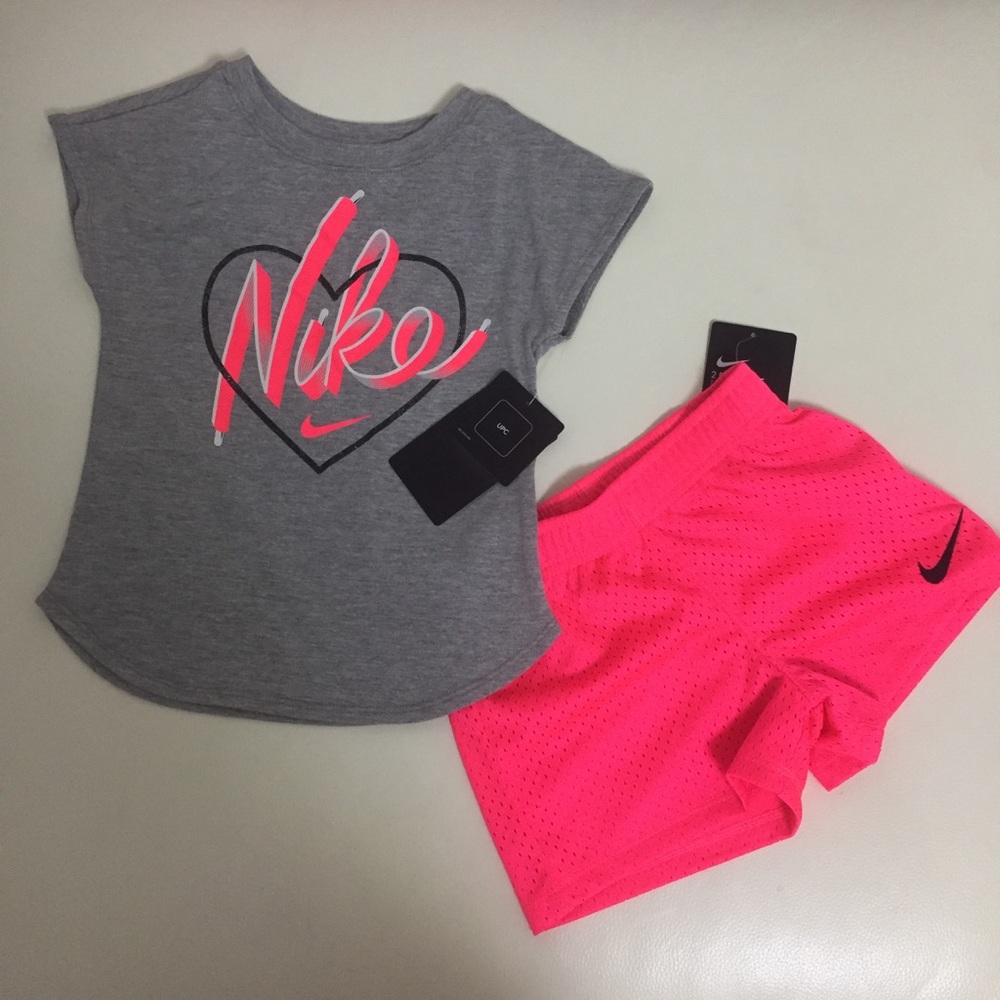 Nike Cute Pink neon girl outfit shorts top